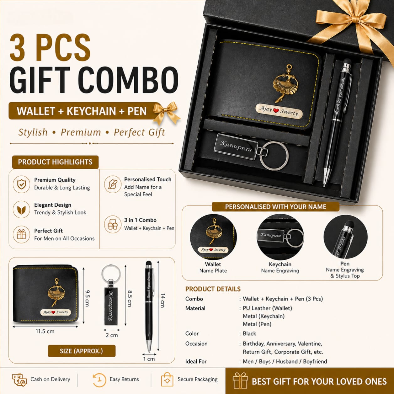 Premium 3 PCS Gift Combo  - Personalised Gift for Him