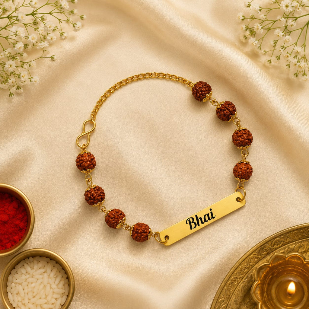 Personalized Rudraksha Rakhi with Custom Name Plate for Brother| Raksha Bandhan Special