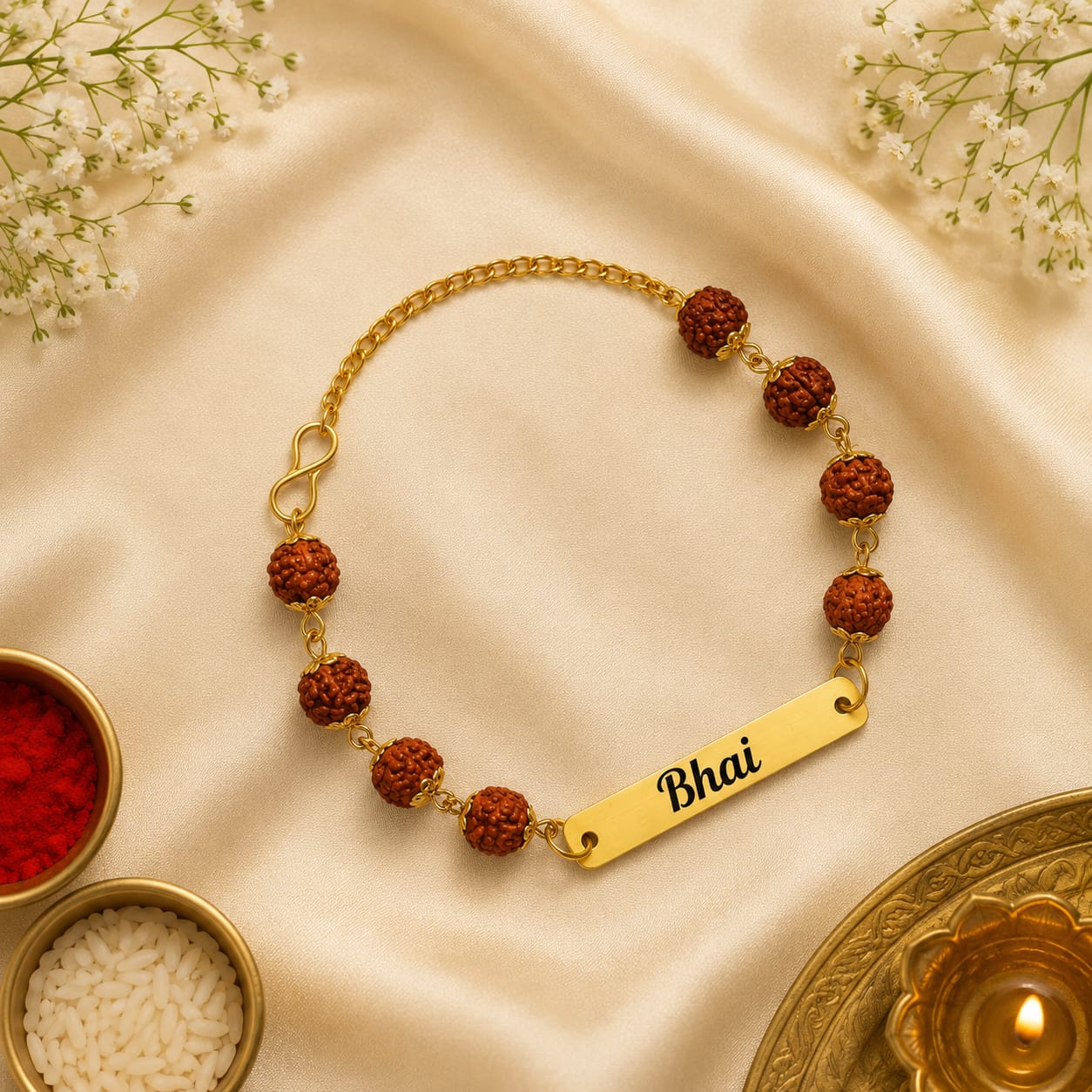Personalized Rudraksha Rakhi with Custom Name Plate for Brother| Raksha Bandhan Special