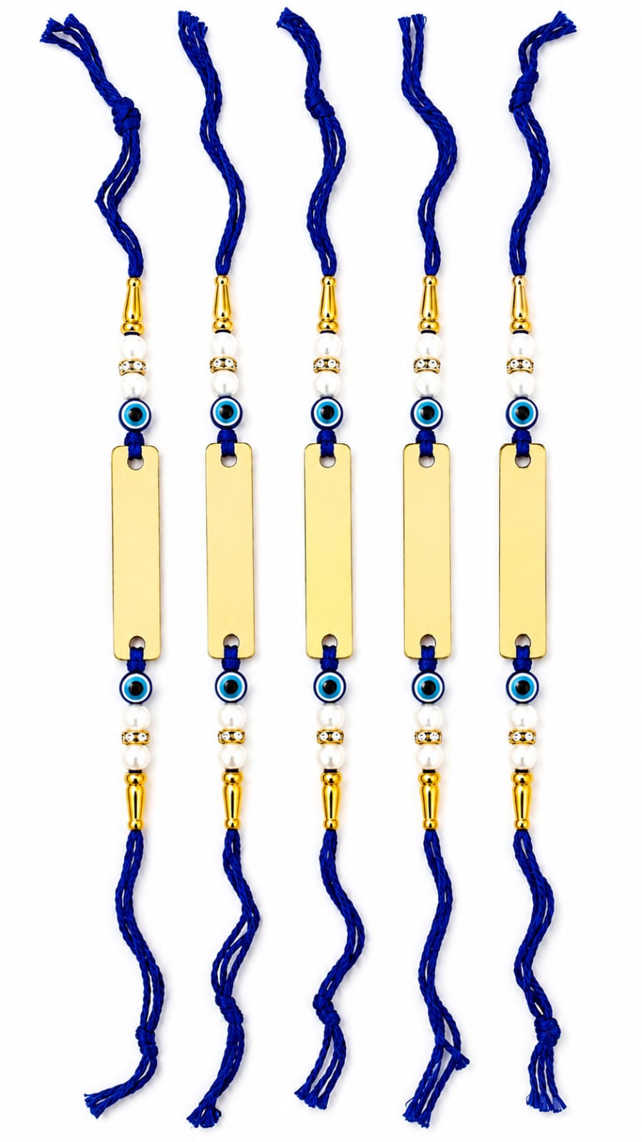 Personalized Evil Eye Rakhi Set of 5 | Custom Name Rakhi with Gold-Plated Name Plate | Premium Raksha Bandhan Gift for Brothers