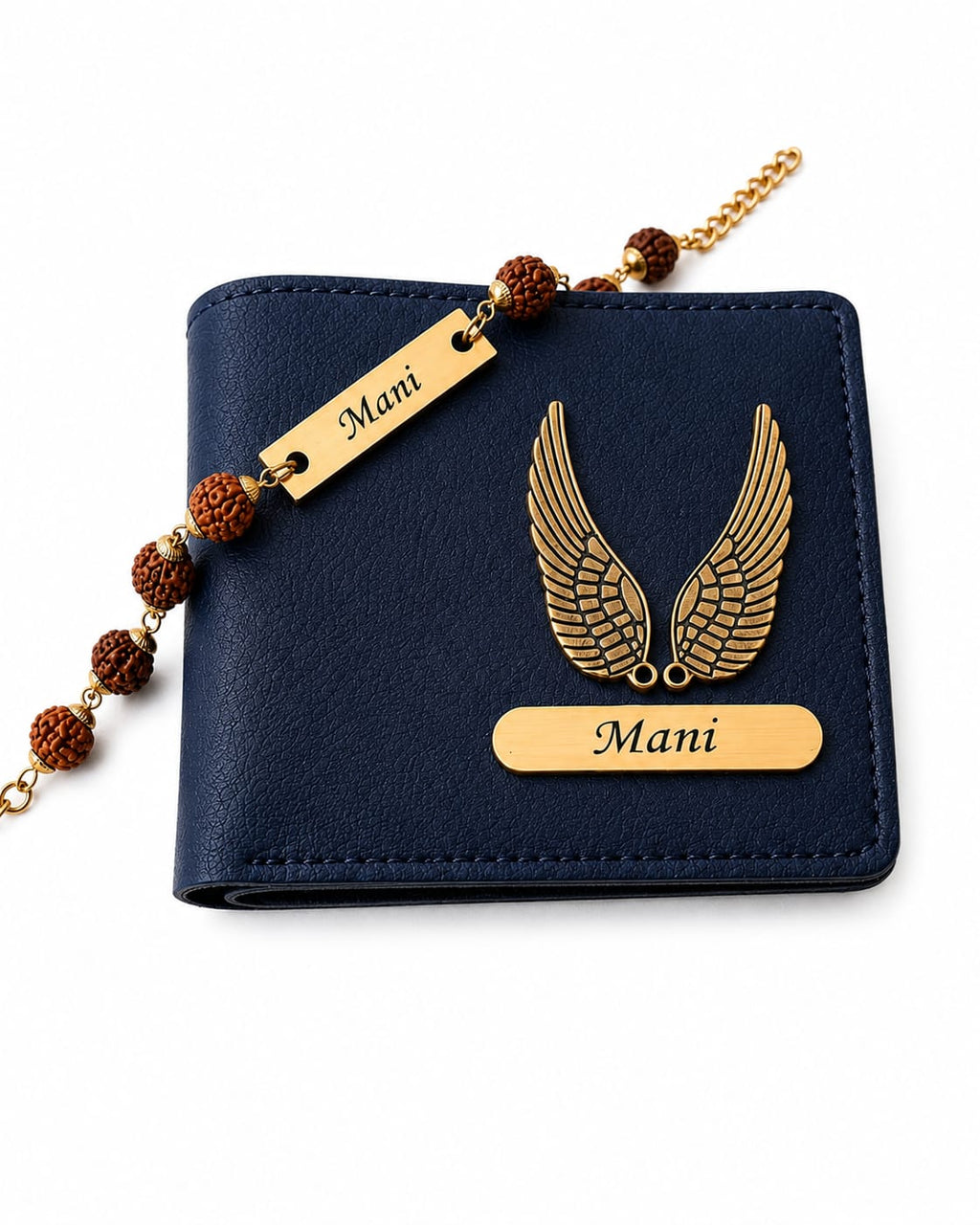 Personalized Rakhi & Wallet Gift Combo for Brother | Custom Name Wallet with Rudraksha Rakhi | Premium Raksha Bandhan Gift