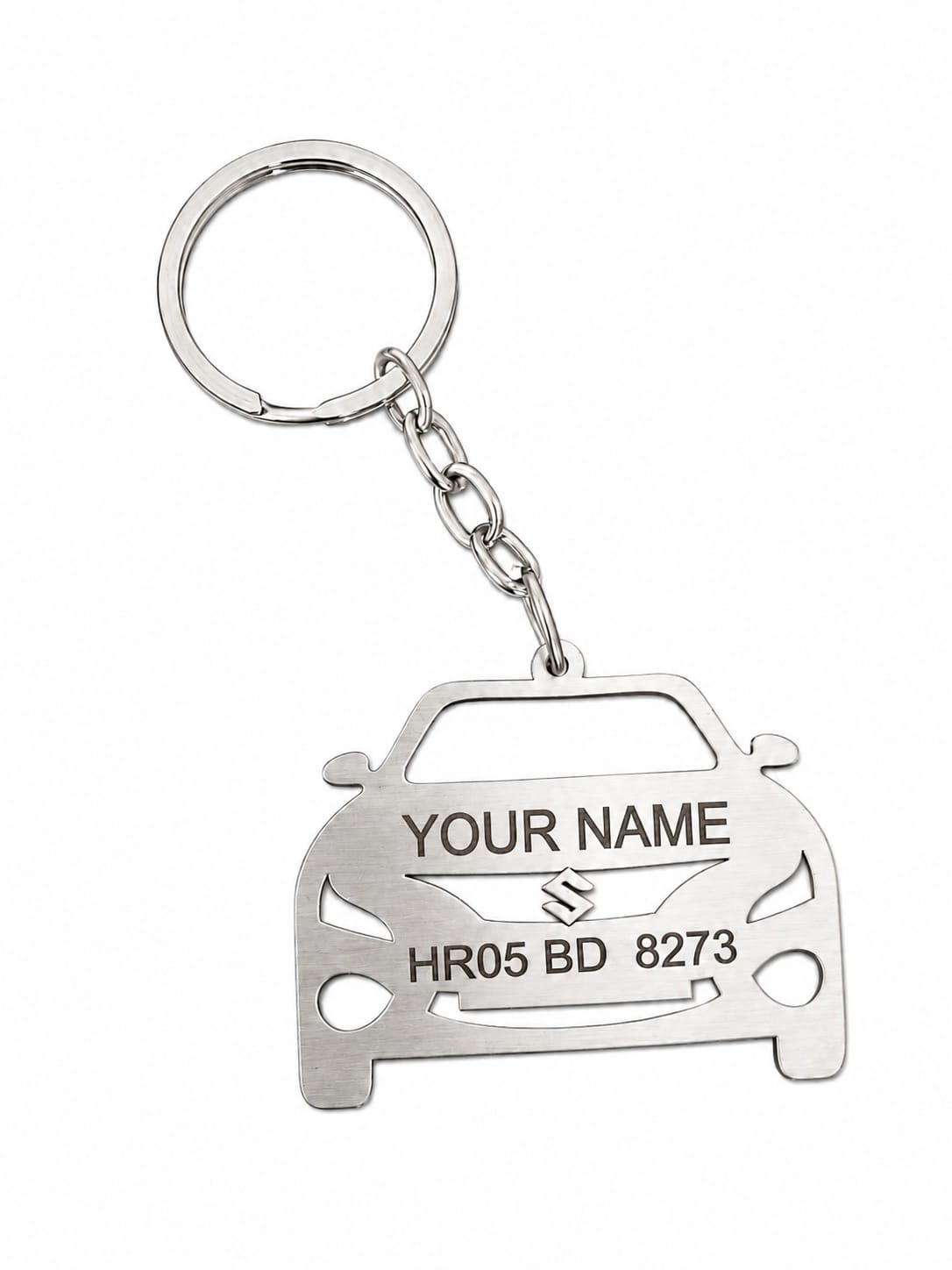 Personalized Stainless Steel Car Keychain with Name & Vehicle Number