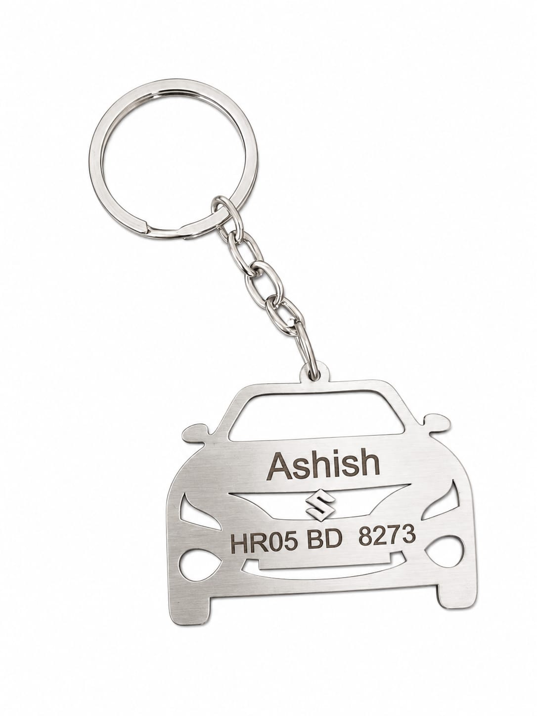 Personalized Stainless Steel Car Keychain with Name & Vehicle Number