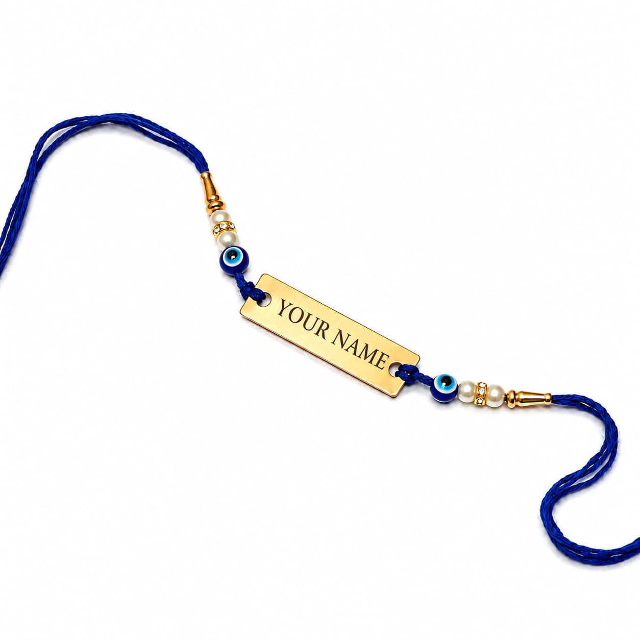 Personalized Evil Eye Name Rakhi for Brother | Custom Gold Name Plate Rakshabandhan Rakhi