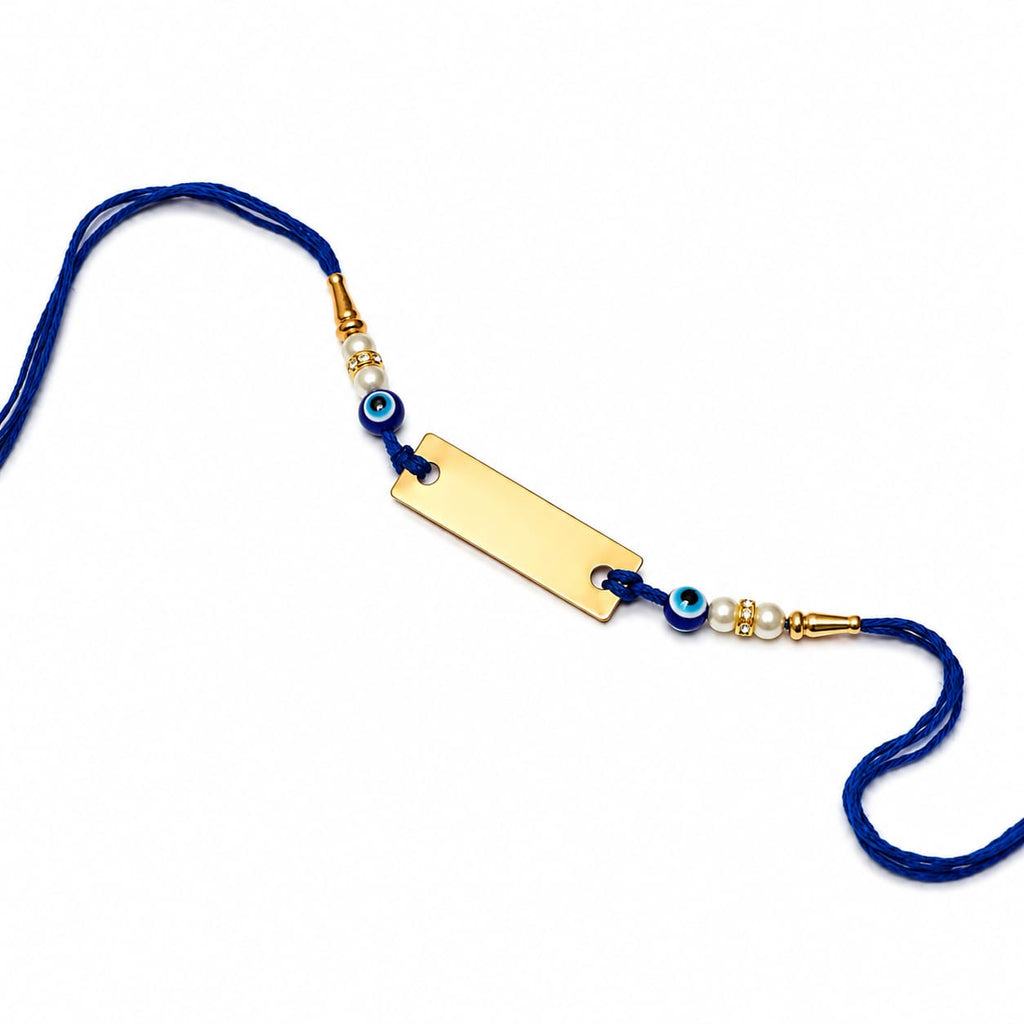 Personalized Evil Eye Name Rakhi for Brother | Custom Gold Name Plate Rakshabandhan Rakhi