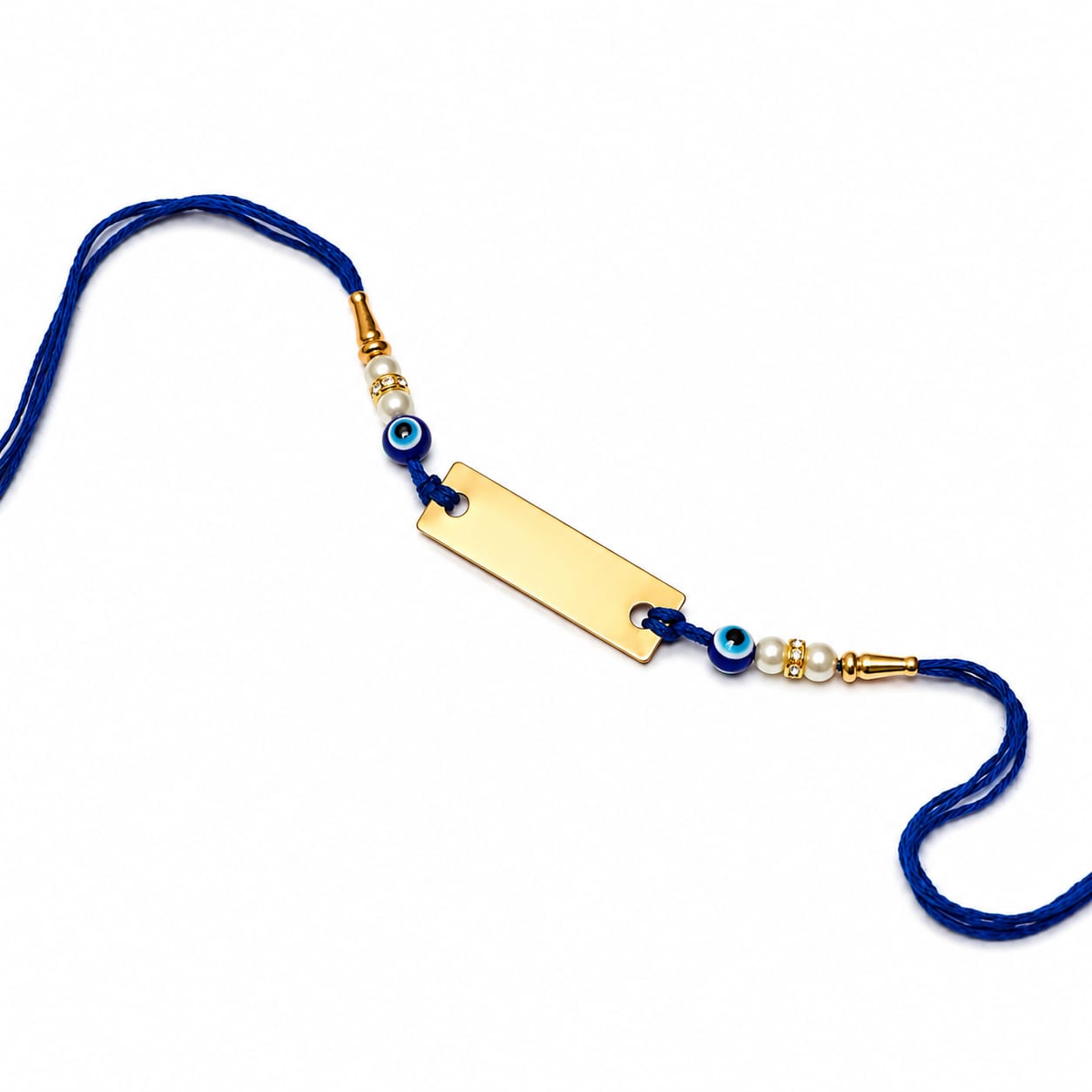 Personalized Evil Eye Name Rakhi for Brother | Custom Gold Name Plate Rakshabandhan Rakhi