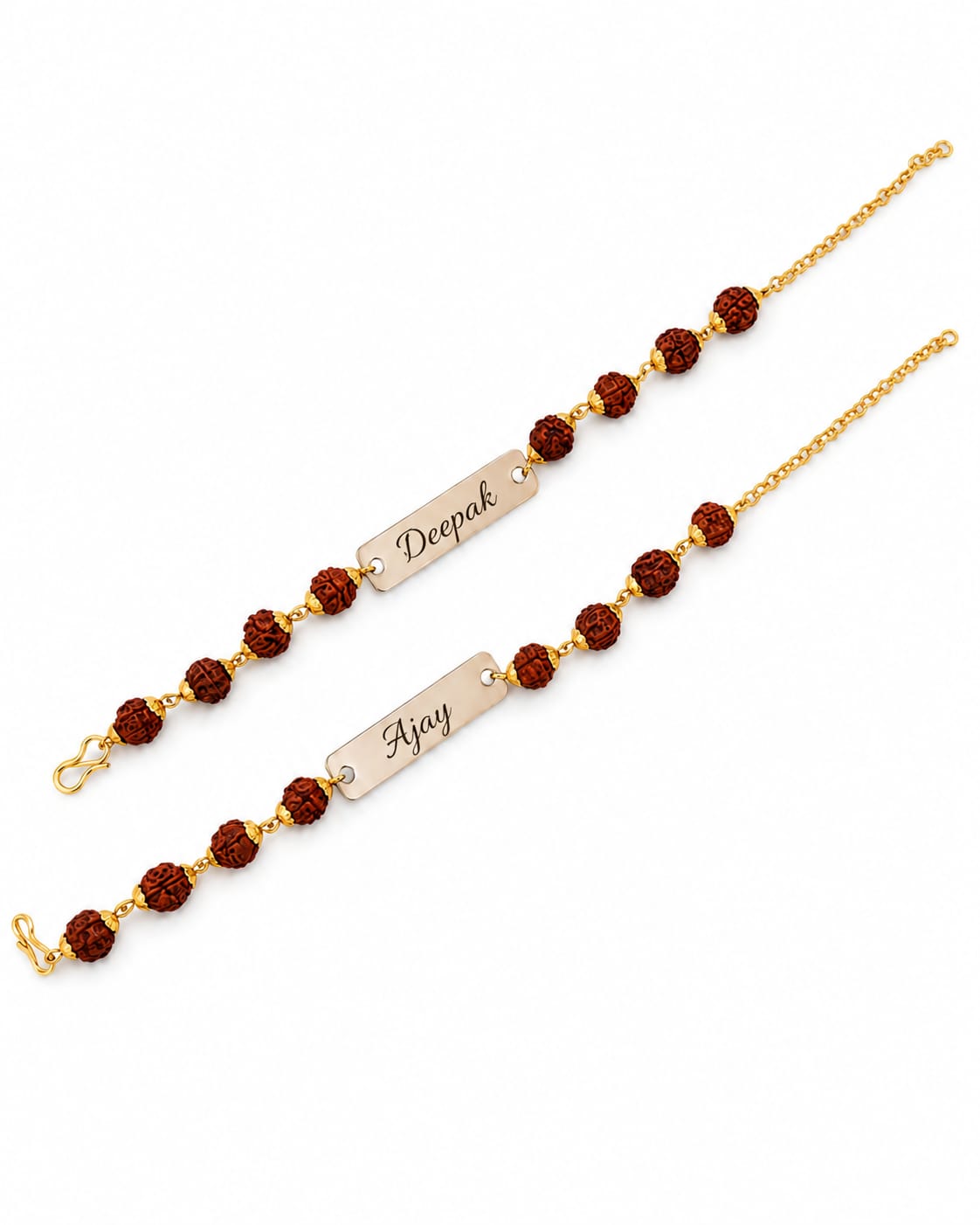 Personalized Rudraksha Rakhi Set of 2 for Brother | Custom Name Engraved Rakhi | Gold Plated Spiritual Raksha Bandhan Gift