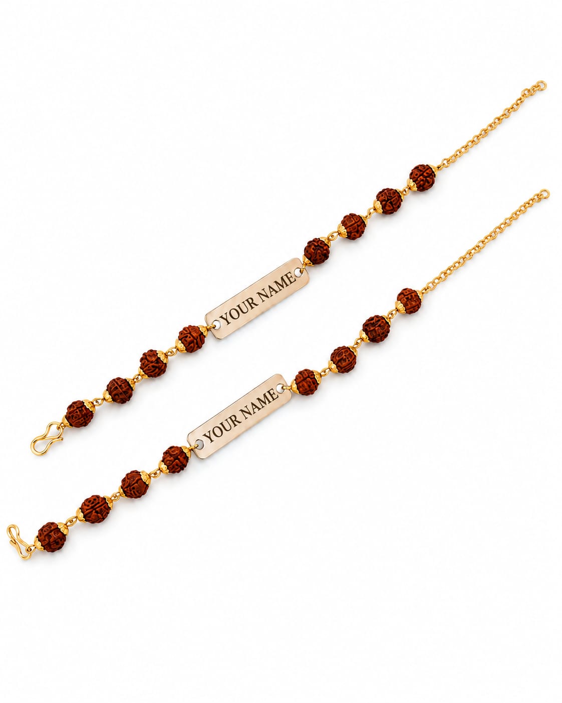 Personalized Rudraksha Rakhi Set of 2 for Brother | Custom Name Engraved Rakhi | Gold Plated Spiritual Raksha Bandhan Gift