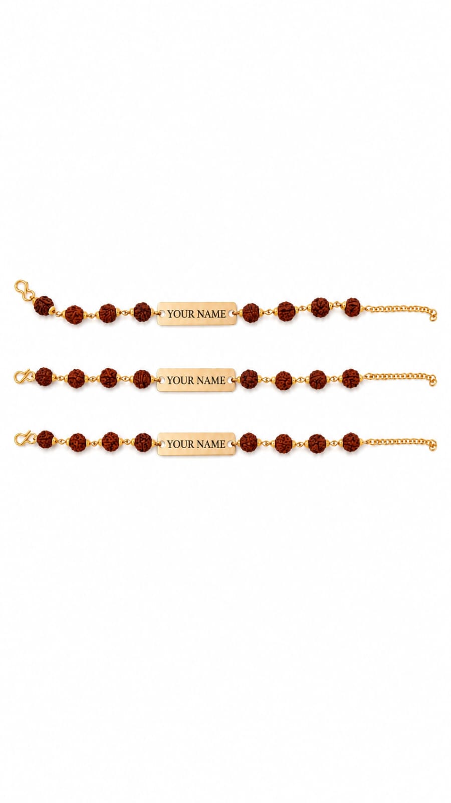Personalized Rudraksha Rakhi Set of 3 for Brother | Custom Name Engraved Raksha Bandhan Gift |