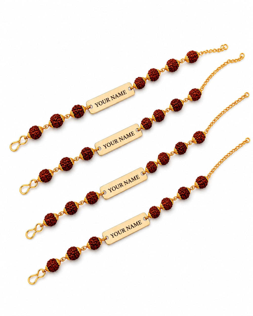 Personalized Rudraksha Rakhi Set of 4 for Brothers | Custom Name Engraved Premium Raksha Bandhan Gift