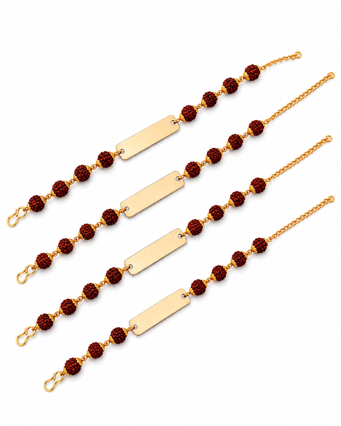 Personalized Rudraksha Rakhi Set of 4 for Brothers | Custom Name Engraved Premium Raksha Bandhan Gift