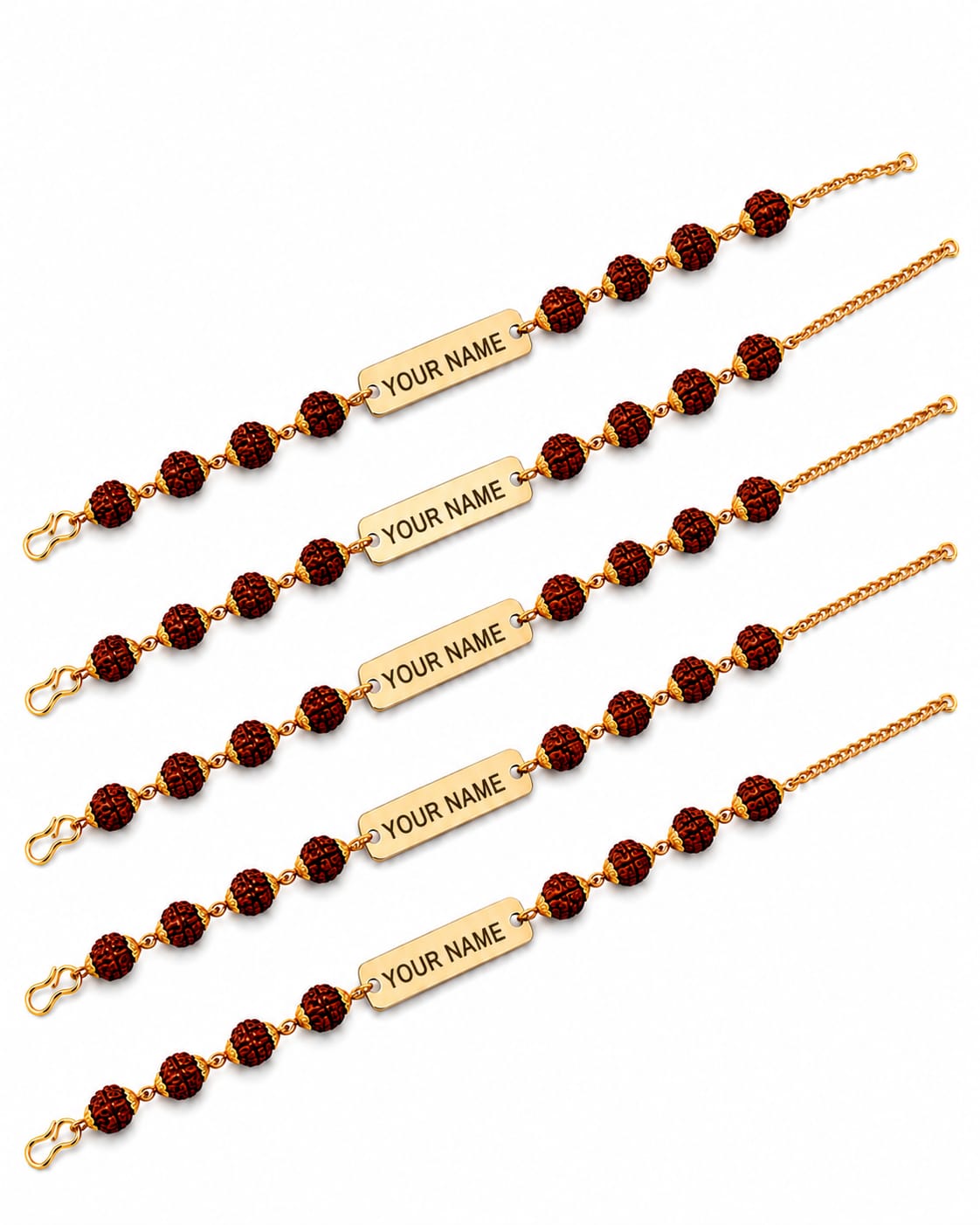 Personalized Rudraksha Rakhi Set of 5 for Brother | Custom Name Rakhi with Golden Name Plate | Raksha Bandhan Rudraksha Rakhi