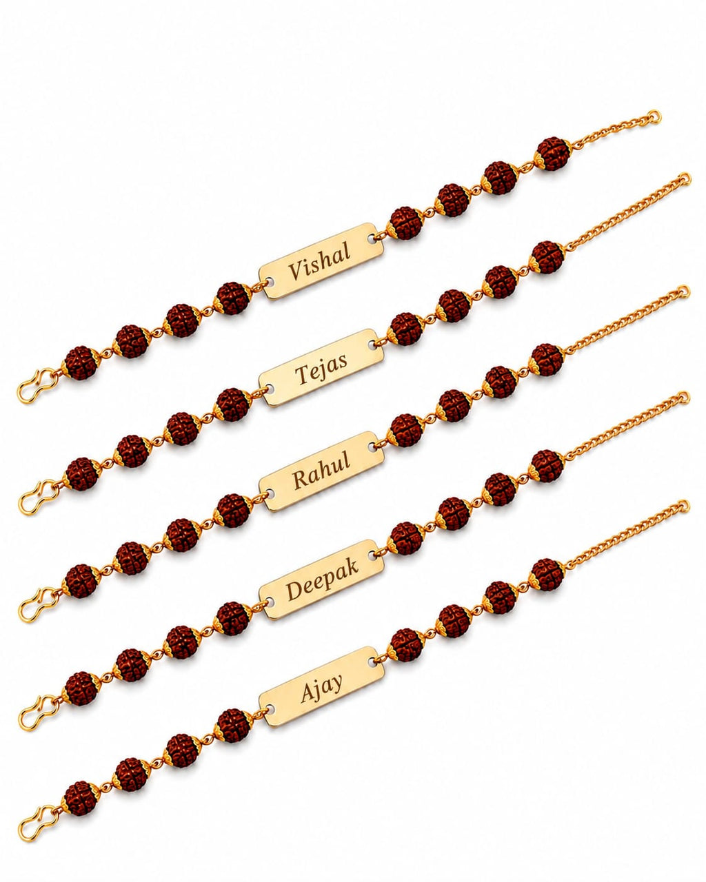 Personalized Rudraksha Rakhi Set of 5 for Brother | Custom Name Rakhi with Golden Name Plate | Raksha Bandhan Rudraksha Rakhi