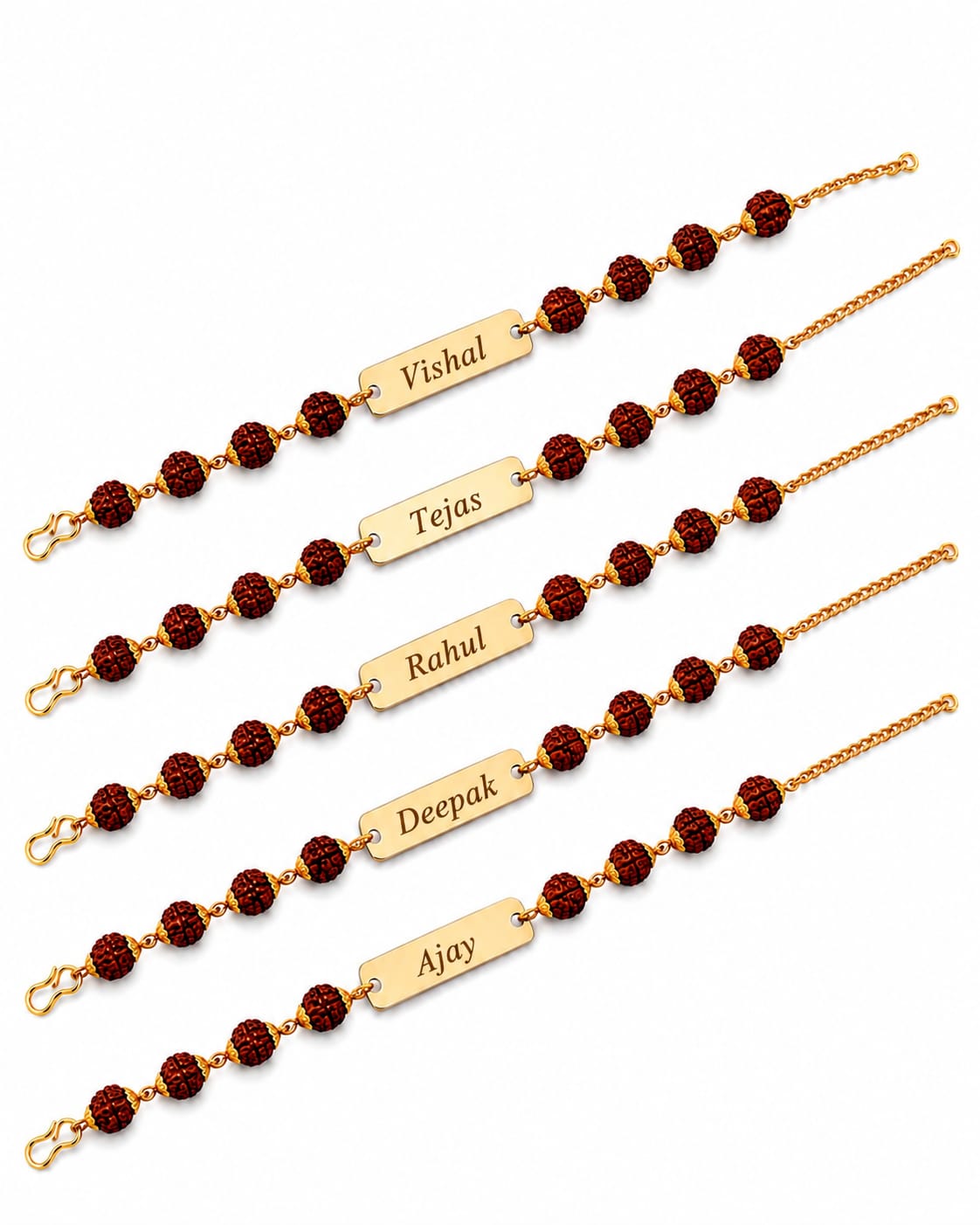 Personalized Rudraksha Rakhi Set of 5 for Brother | Custom Name Rakhi with Golden Name Plate | Raksha Bandhan Rudraksha Rakhi