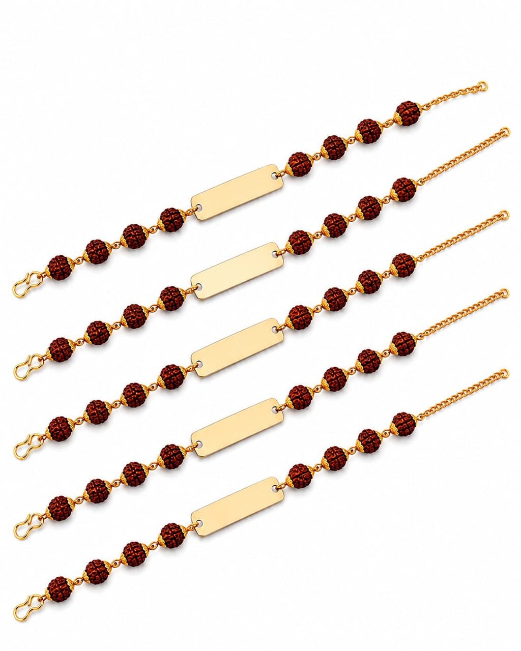 Personalized Rudraksha Rakhi Set of 5 for Brother | Custom Name Rakhi with Golden Name Plate | Raksha Bandhan Rudraksha Rakhi