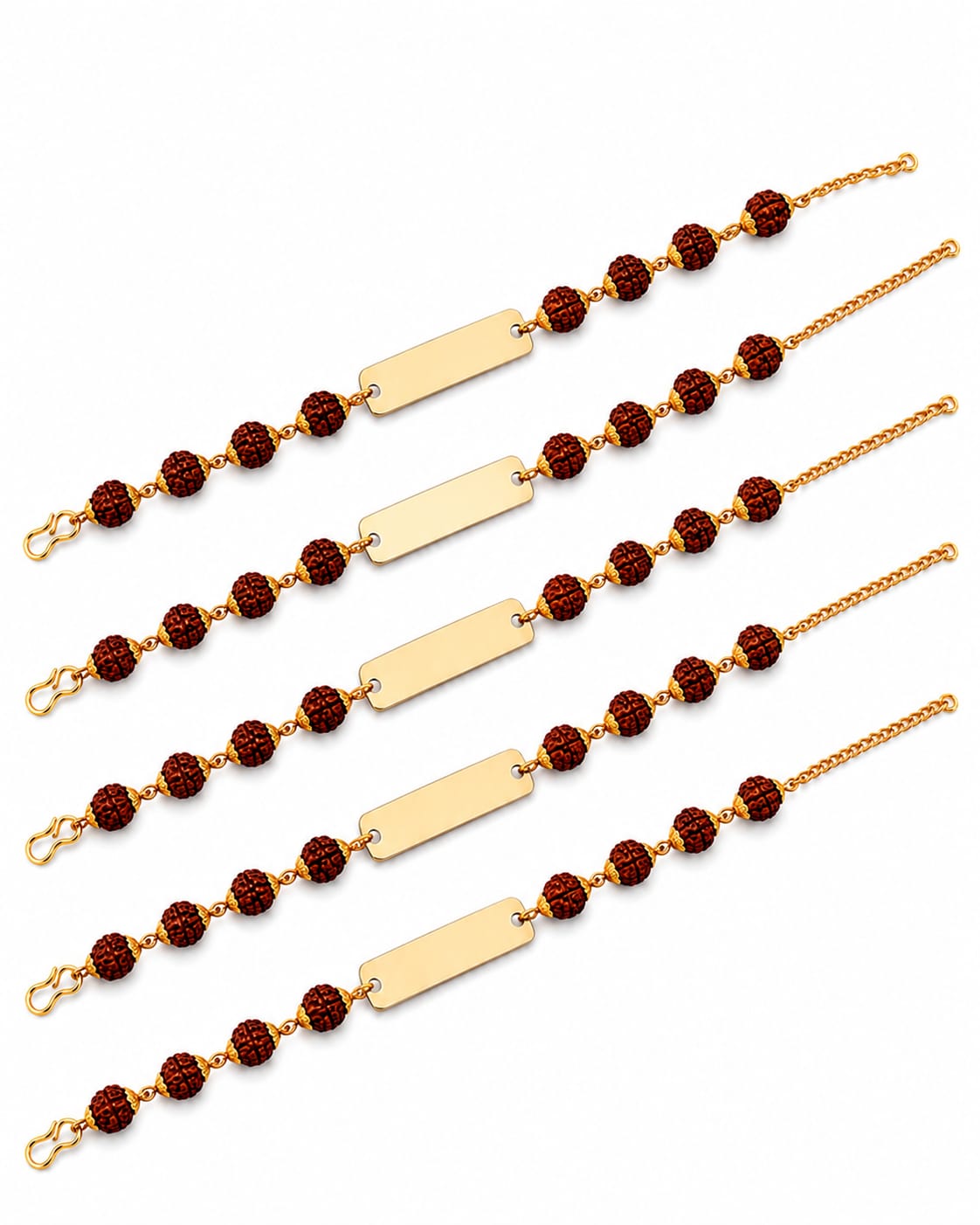 Personalized Rudraksha Rakhi Set of 5 for Brother | Custom Name Rakhi with Golden Name Plate | Raksha Bandhan Rudraksha Rakhi