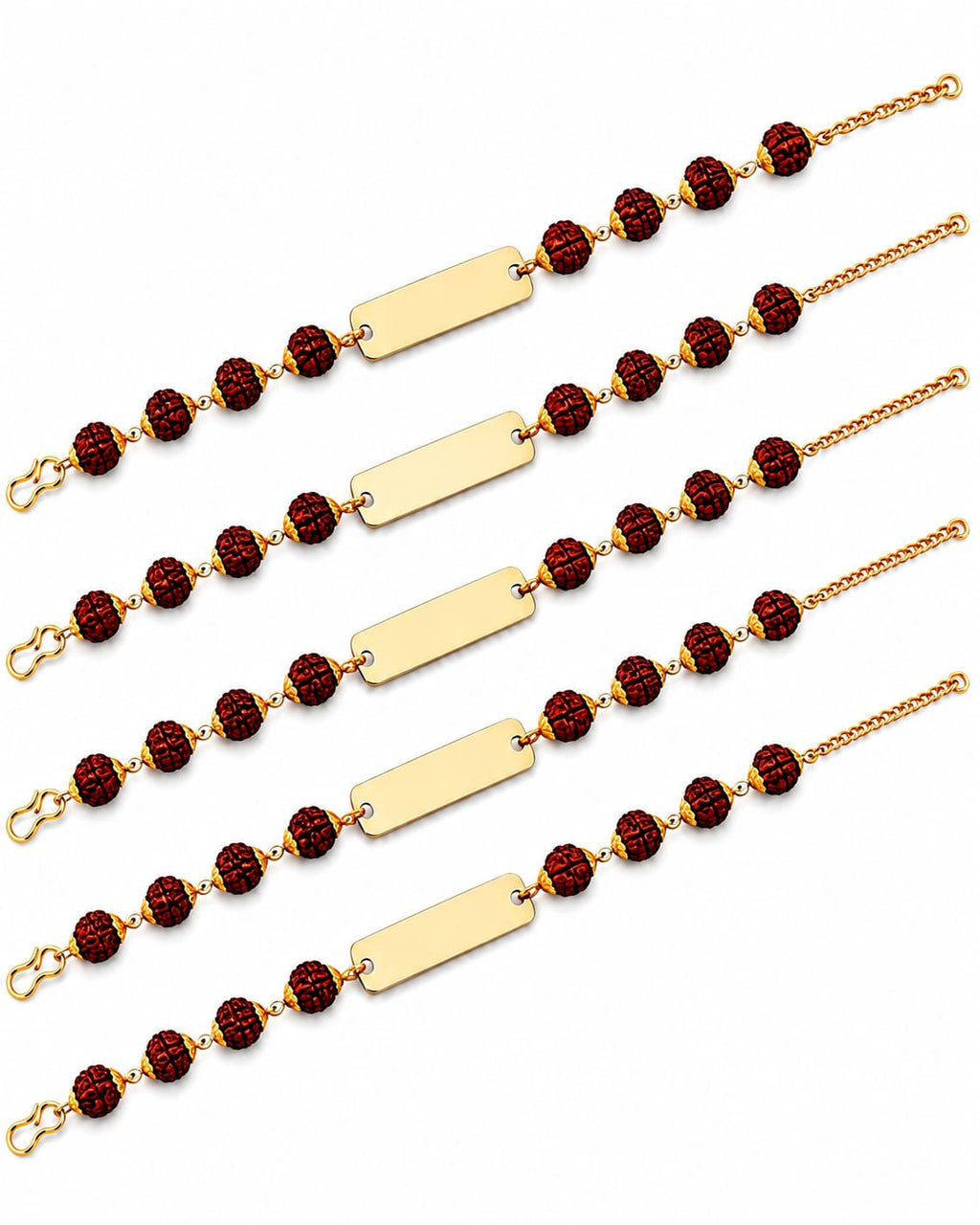 Personalized Rudraksha Rakhi Set of 4 for Brothers | Custom Name Engraved Premium Raksha Bandhan Gift