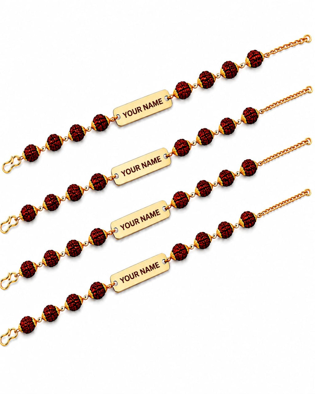 Personalized Rudraksha Rakhi Set of 4 for Brothers | Custom Name Engraved Premium Raksha Bandhan Gift