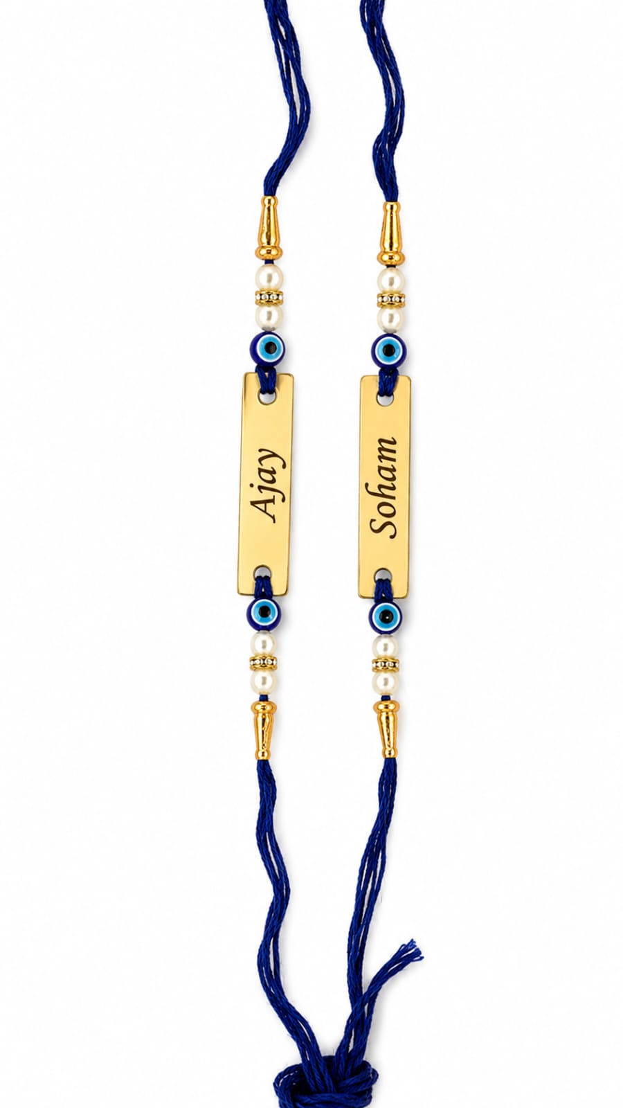 Personalized Evil Eye Rakhi Set of 2 with Custom Name Plate | Premium Beaded Rakhi for Brother | Raksha Bandhan Gift