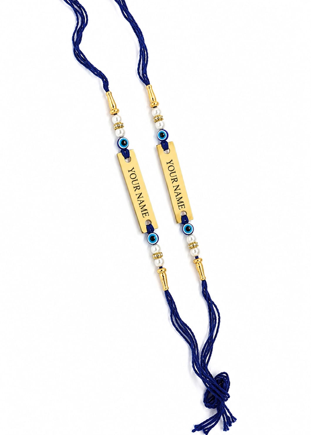 Personalized Evil Eye Rakhi Set of 2 with Custom Name Plate | Premium Beaded Rakhi for Brother | Raksha Bandhan Gift