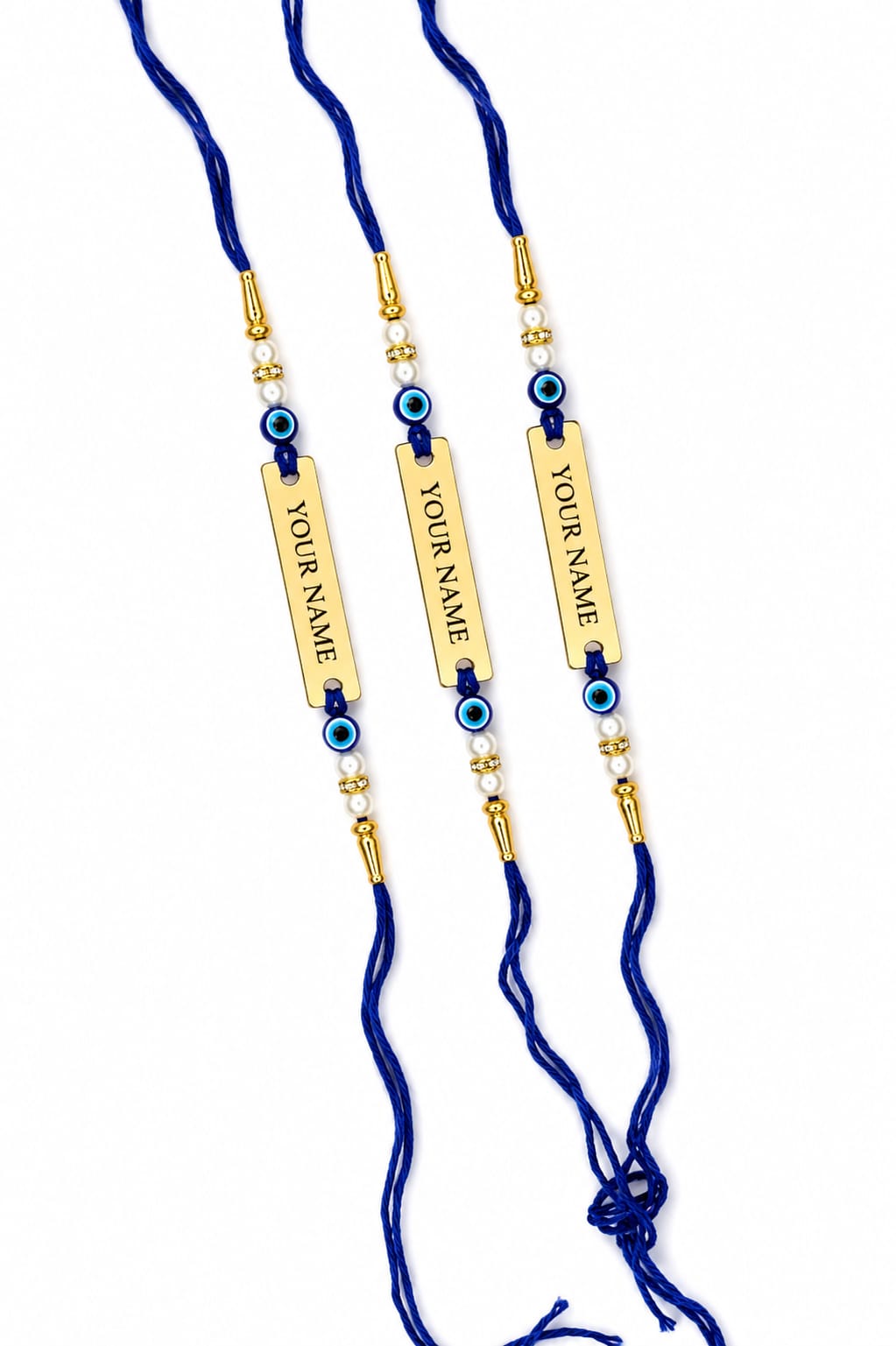 Personalized Evil Eye Rakhi Set of 3 for Brother | Custom Name Rakhi | Premium Golden Finish | Raksha Bandhan Gift