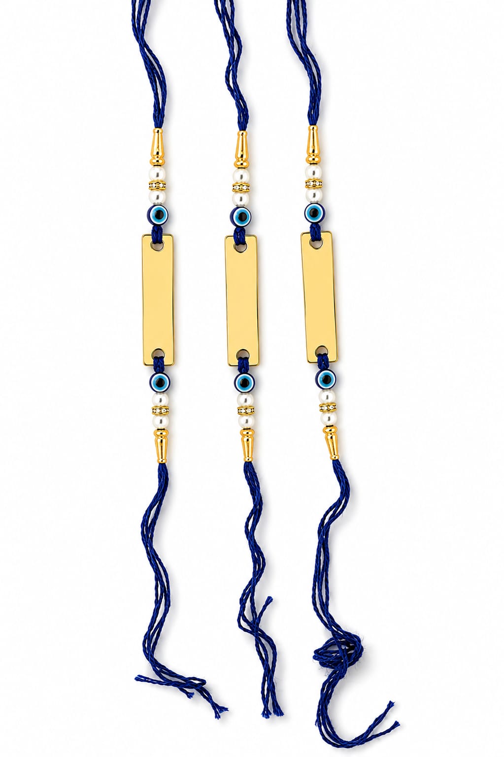 Personalized Evil Eye Rakhi Set of 3 for Brother | Custom Name Rakhi | Premium Golden Finish | Raksha Bandhan Gift