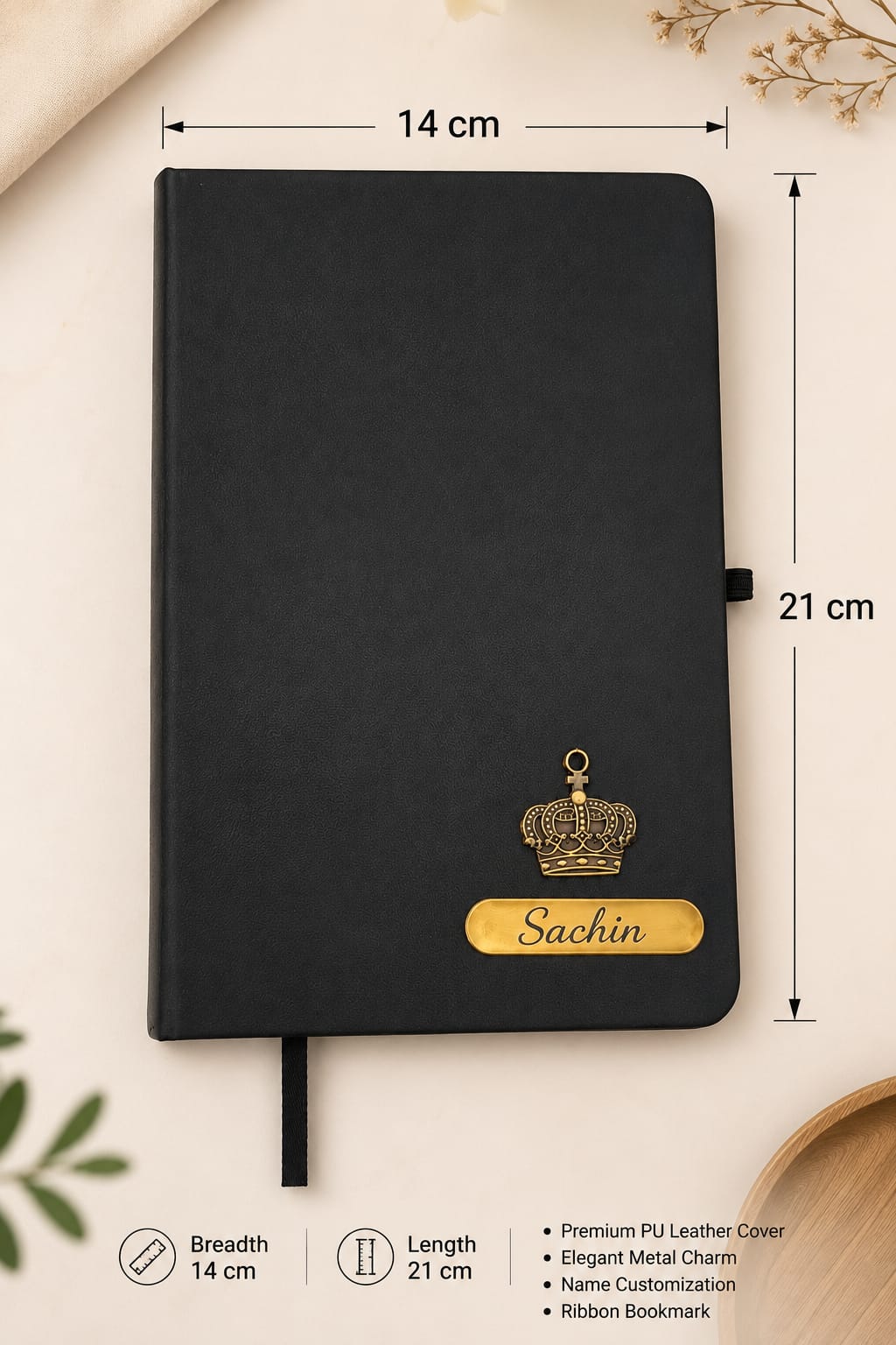 Personalized Premium PU Leather Diary with Custom Name Plate | 200 Ruled Pages | Gift for Men & Women
