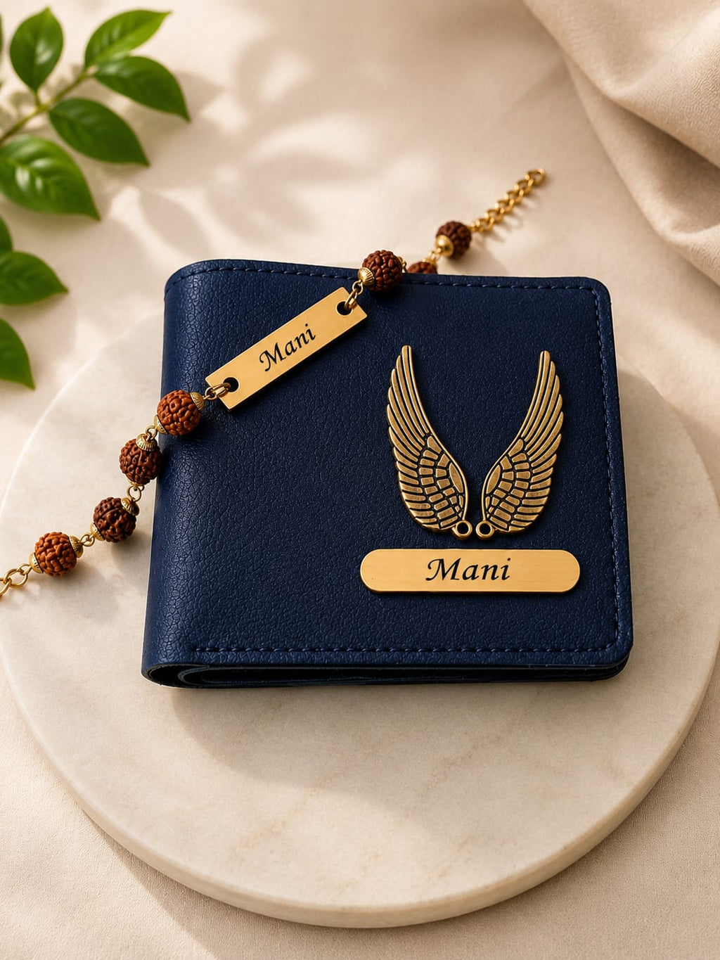 Personalized Rakhi & Wallet Gift Combo for Brother | Custom Name Wallet with Rudraksha Rakhi | Premium Raksha Bandhan Gift