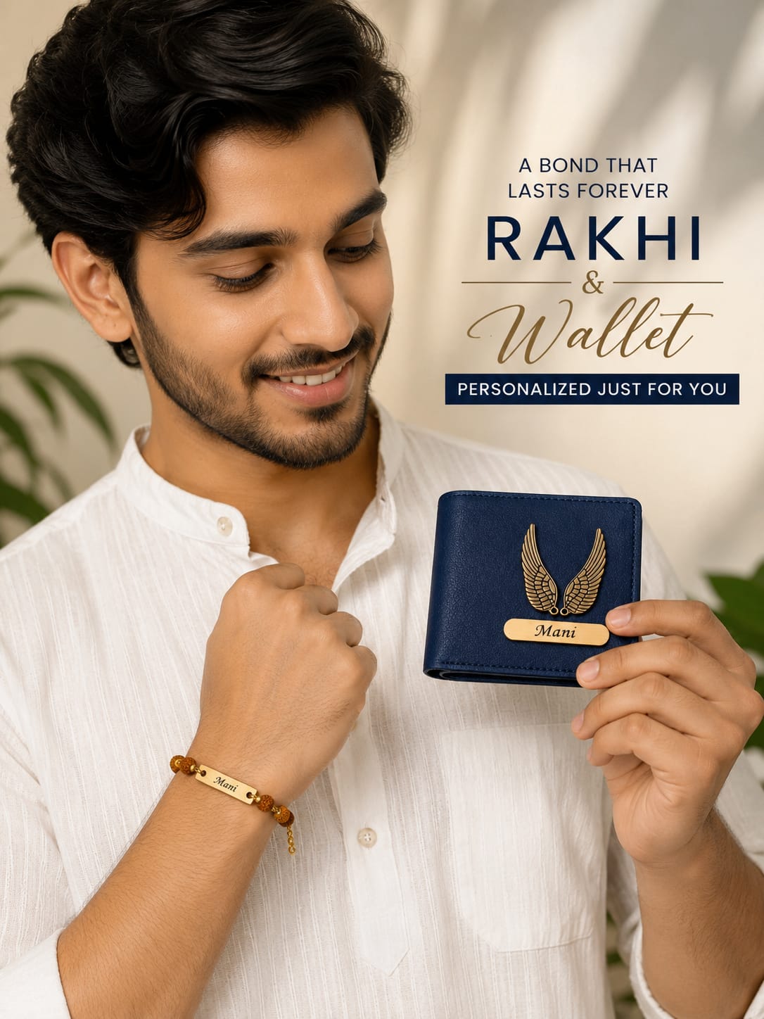 Personalized Rakhi & Wallet Gift Combo for Brother | Custom Name Wallet with Rudraksha Rakhi | Premium Raksha Bandhan Gift