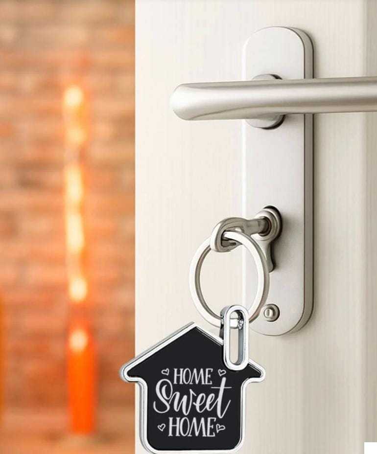 Personalised Home Shape Metal Keychain Black & Silver