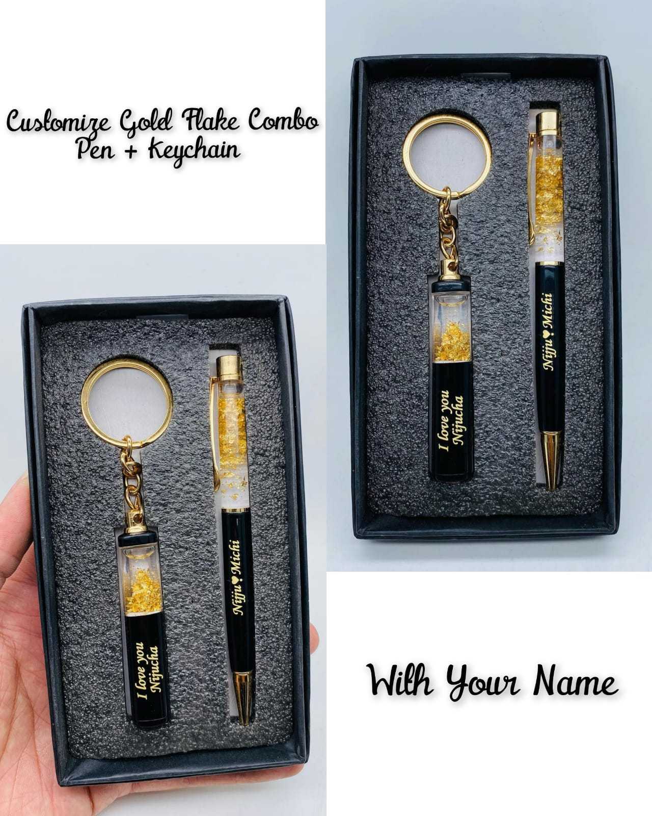 Gold Flake Pen & Keychain Combo Set